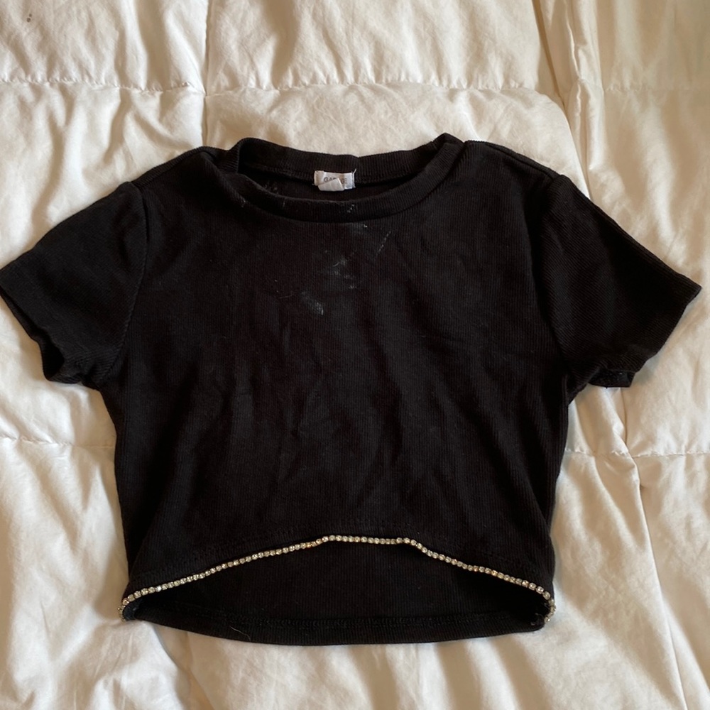 GARAGE, XS, black crop top, white stains